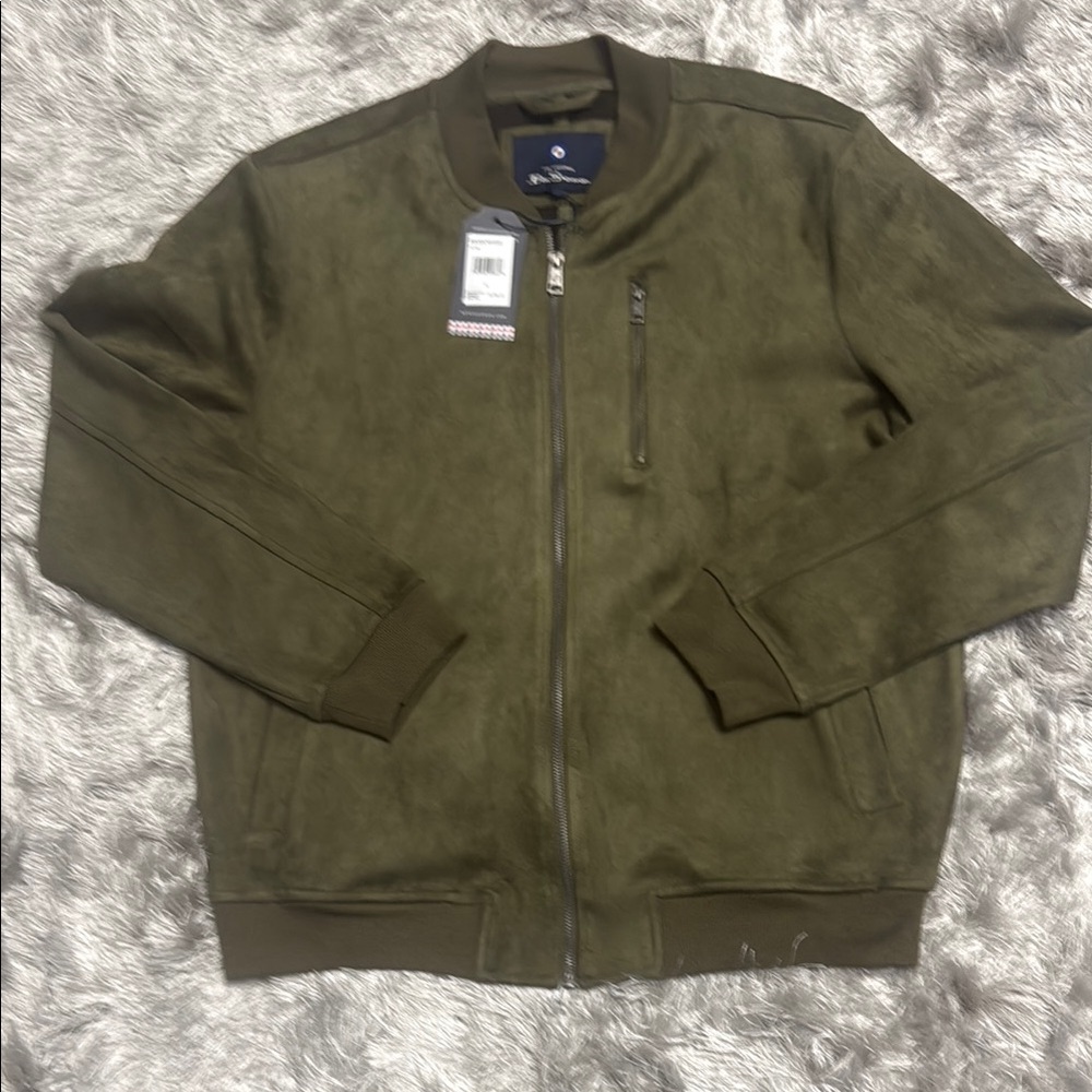Ben Sherman Olive Green Suede Bomber Jacket